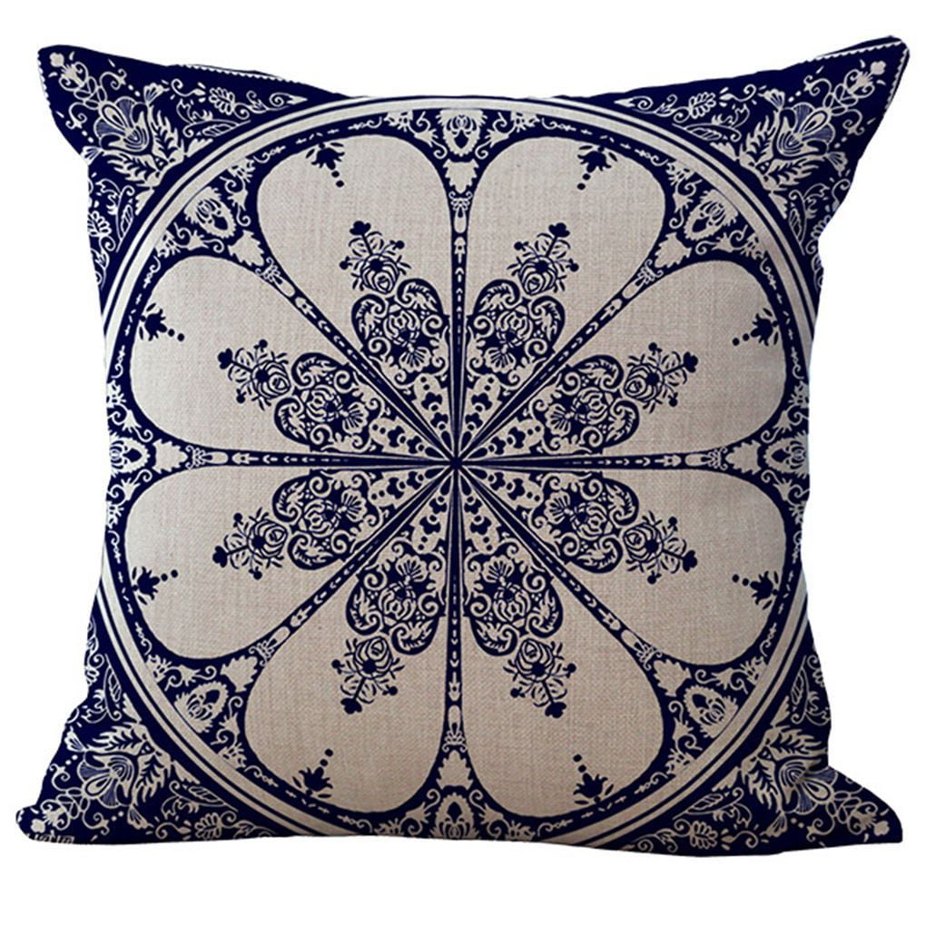 Xingzhi Floral Elk Blue and White Cotton Linen Throw Pillows Case
