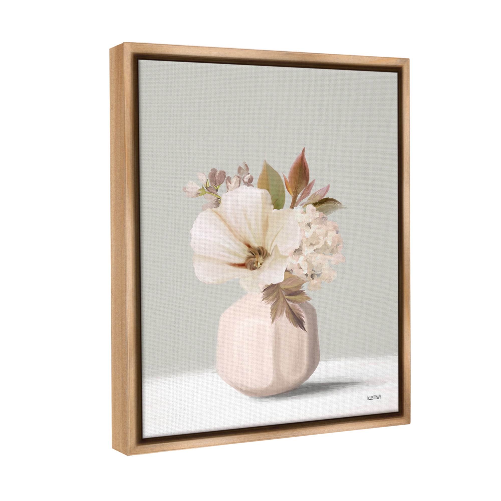 Stupell Industries Delicate Blooms in Vase Botanical & Floral Painting Brown Floater Framed Canvas Art Print Wall Art, 17 x 21