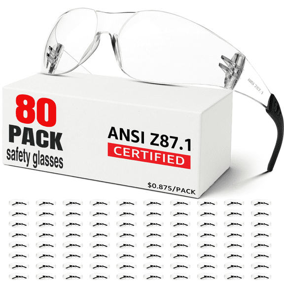 Hoqiwild Clear Safety Glasses 80 PACK,ANSI Z87.1 Safety Glasses Bulk, Universal Fit,Impact and Scratch-Resistant Clear Eye Protection for men, Lab,Construction,Shooting Range,Woodworking,Outdoor