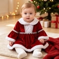 thumbnail image 4 of mgoYE Newborn Infant Baby Girl Christmas Clothes 3 6 9 12 18M Romper Dress Trim Velvet Jumpsuit Bodysuit(Wine,3-6 Months), 4 of 9