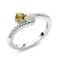 thumbnail image 3 of Gem Stone King 925 Sterling Silver Yellow Citrine and White Opal Bypass Ring for Women (0.75 Cttw, Gemstone November Birthstone, Round 4MM, Available in Size 5, 6, 7, 8, 9), 3 of 5