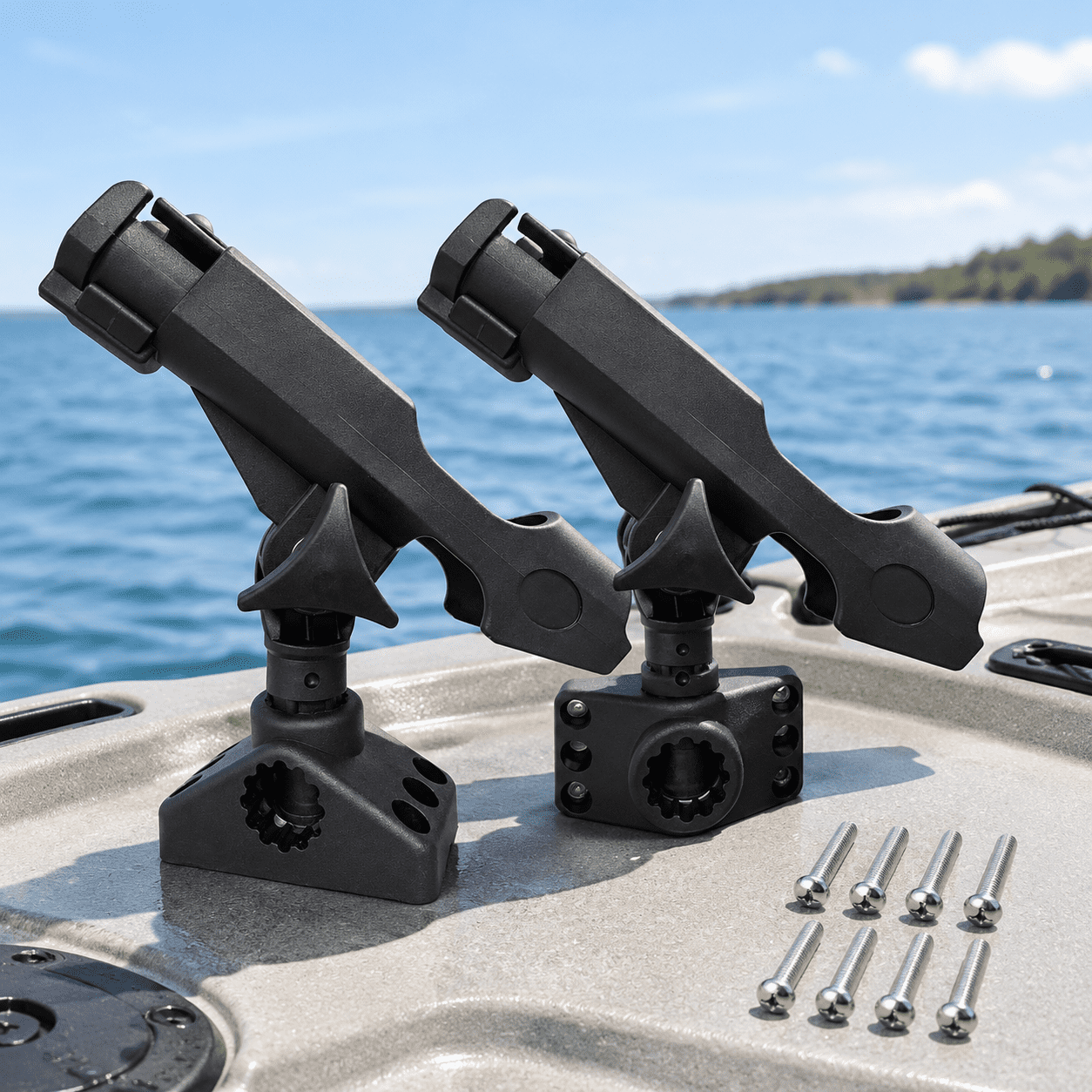 Side & Deck Mount Set Universal T-Screw Rail Mount Boat Fishing Rod Holders