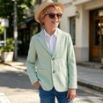 thumbnail image 2 of Boys Seersucker Blazer Jacket, Lightweight Breathable Kids Casual Dressy Suit Coat, Modern‑Fit Long Sleeve Outerwear for Back to School Daily Leisure Wear(Light Green,5-6 Years), 2 of 8