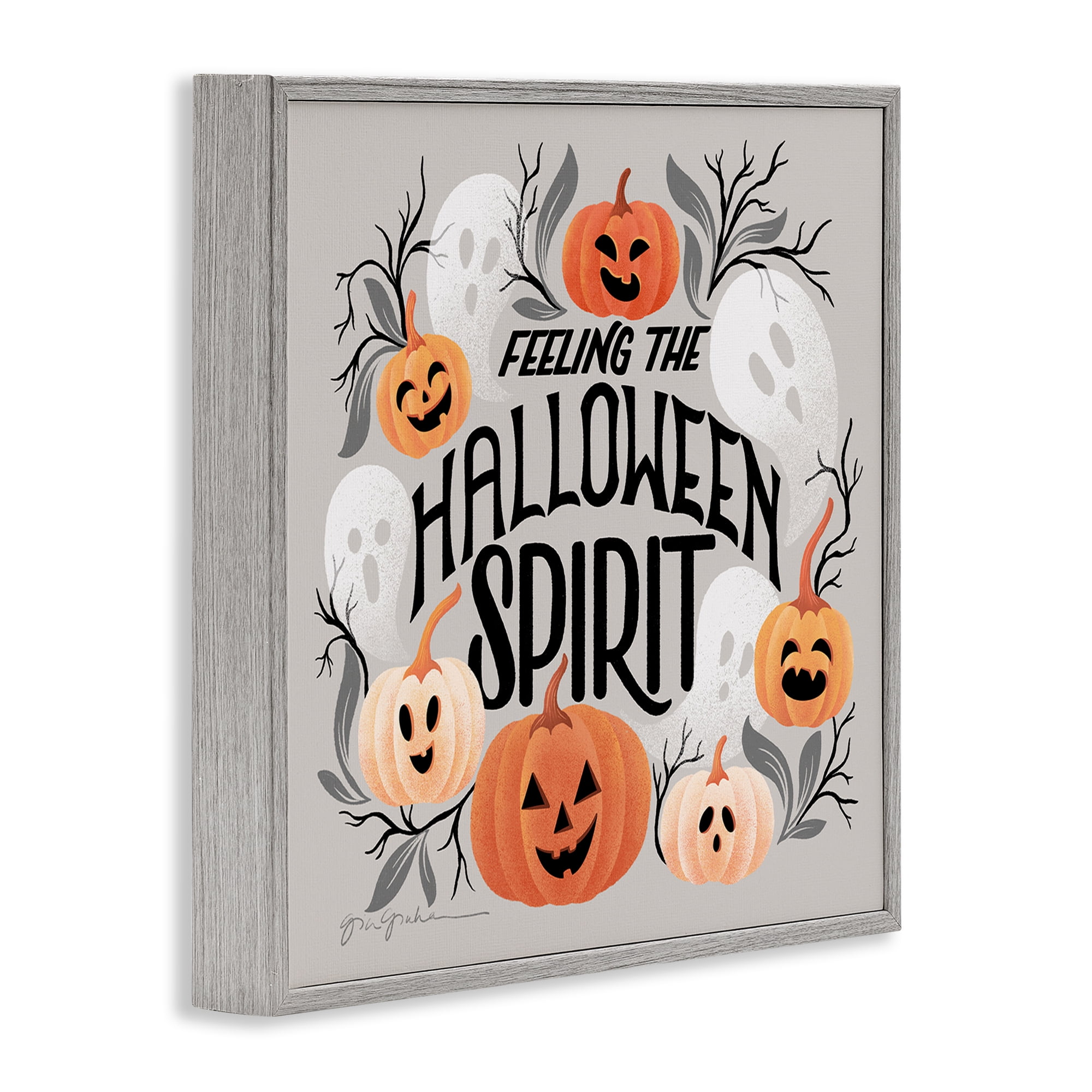 Stupell Industries Feeling Halloween Spirit Holiday Painting Gray Framed Art Print Wall Art, 24 x 24