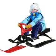 Snow Racer Sled with Steering Wheel and Twin Brakes, Kids Teens Winter Sport Ski Sled Slider Board for Downhill and Uphill