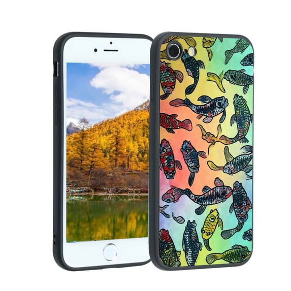Compatible with iPhone 8 Phone Case, Rainbow-Koi-Fish-47 Case Silicone Protective for Teen Girl Boy Case for iPhone 8