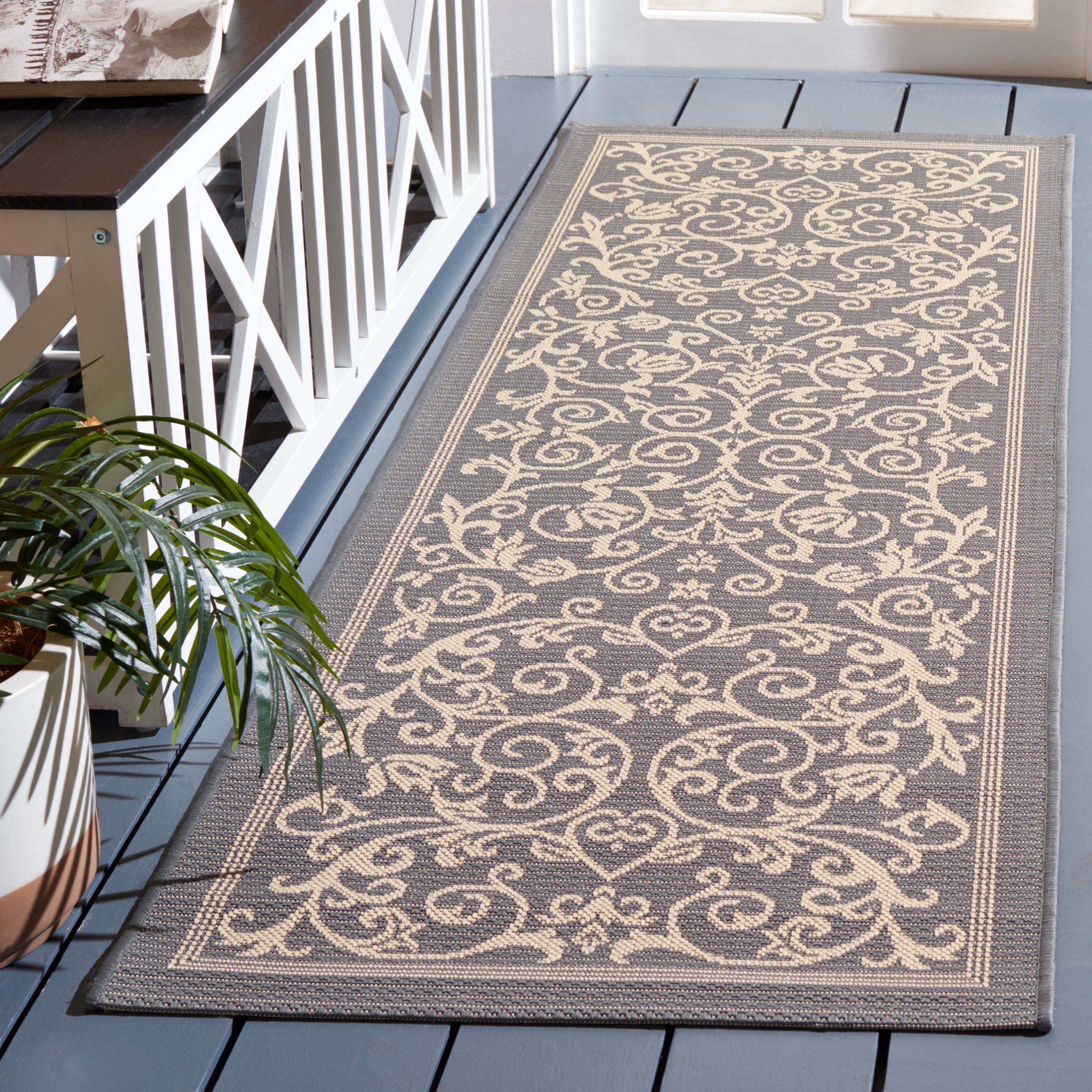Safavieh Courtyard Nanda Botanical Indoor/Outdoor Runner Rug, Gray/Natural, 2'3" x 14'