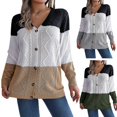 thumbnail image 2 of Womens Casual Long Sleeve Open Front Knitted Cardigans Lightweight Color Block Button Sweater Cardigans Outerwear Tops Khaki L, 2 of 4