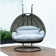 thumbnail image 4 of LeisureMod 2-Person Hanging Wicker Egg Chair with Stand, Indoor/Outdoor Patio Swing Hammock Lounge with UV-Resistant Beige Cushions, Light Grey, 4 of 9