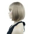 thumbnail image 5 of Short Bob Wig with Flat Bangs for Lady Women, Straight Synthenic Wigs for Cosplay Daily Party, 8 inch, Blonde Highlighted, 5 of 10
