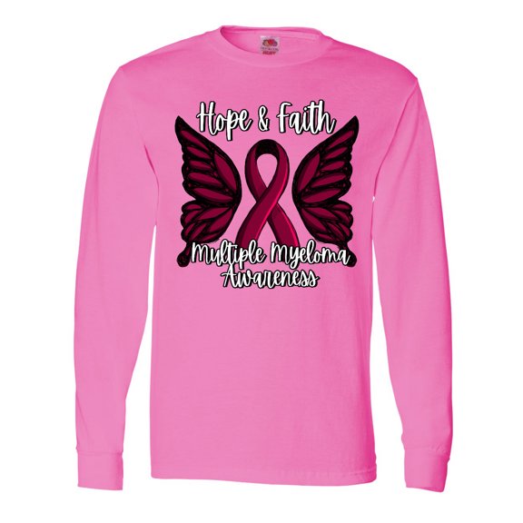 Inktastic Multiple Myeloma Cancer Awareness Hope & Faith with Butterfly Ribbon Long Sleeve T-Shirt