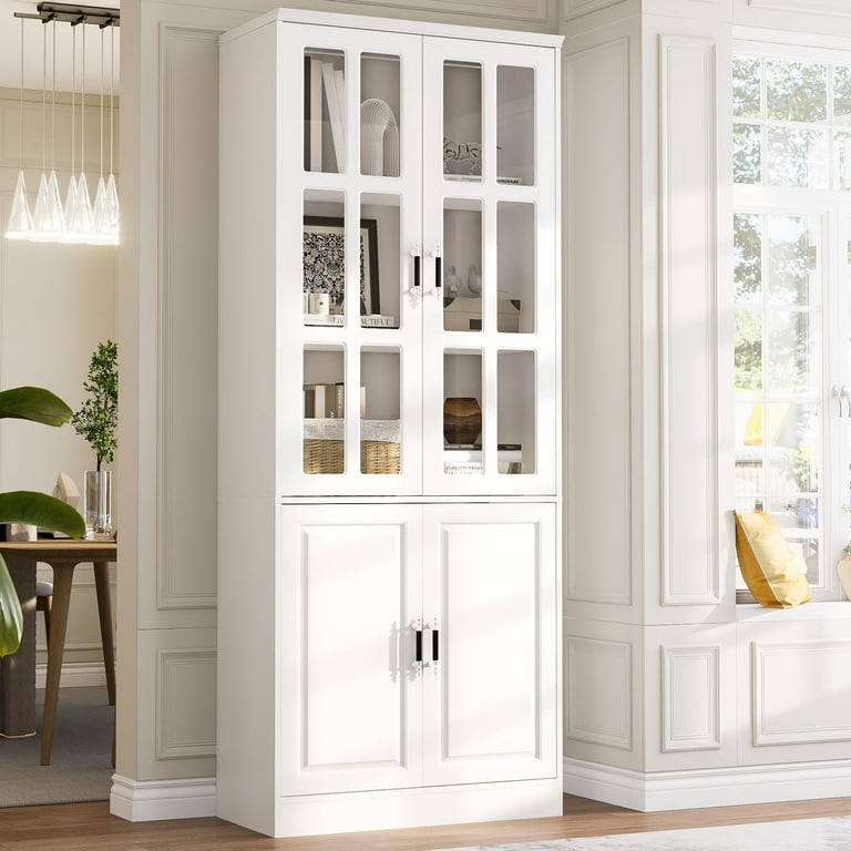 MEISSALIVVE Kitchen Pantry Storage Cabinet 78.7 Tall Pantry Cabinet with Glass Doors Drawers Freestanding Utility Pantry Cabinet Food Pantry