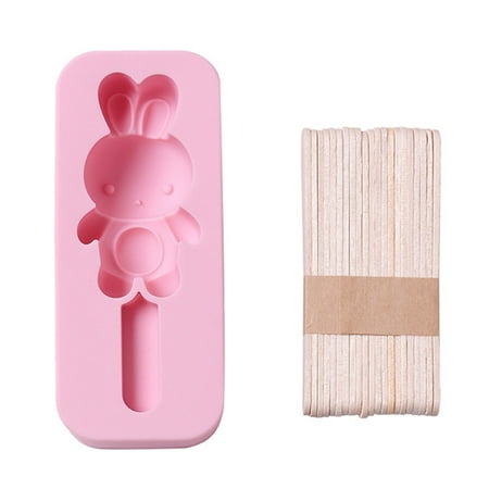

Farfi Ice Cream Mold with 20 Sticks Quick Release Silica Gel Bear Rabbit Shaped Popsicle Mold for Summer (Pink Rabbit)