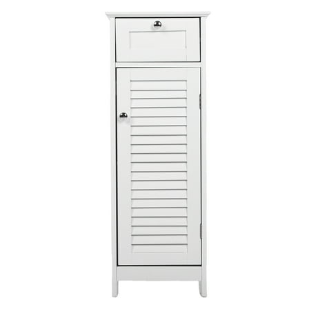 Bathroom Storage Cabinet Slim Freestanding Narrow Floor Cabinet with Drawer Shutter Door for Living Room Bedroom Entryway 12.6x11.8x34.3in White