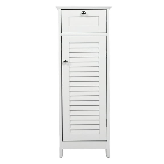 Bathroom Storage Cabinet Slim Freestanding Narrow Floor Cabinet with Drawer Shutter Door for Living Room Bedroom Entryway 12.6x11.8x34.3in White