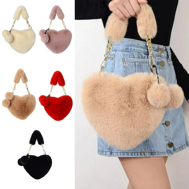 Bolso bandolera en forma de corazón para mujer - Bolso de hombro con cadena y cierre con cremallera, cuero sintético suave, 20x25cm (rojo/rosa/blanco/caqui)