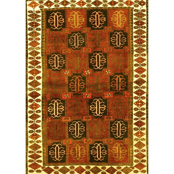 Ahgly Company Machine Washable Indoor Rectangle Persian Yellow Traditional Area Rugs, 5' x 7'
