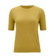 thumbnail image 4 of Yellow Womens Flowy Tops, Short Sleeve Casual Blouses for Women, Polyester Summer Outfits for Women, Women's Round Neck d Loose T Shirt With A Knit Bottom Top, 4 of 9