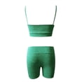 thumbnail image 4 of WEIee Gym Outfits for Women Set Workout Outfit for Women Sleeveless Split Solid Color Tank Top Elastic High Waist Shorts Tracksuit Suit Versatile Weekend Athletic Sportswear Green XXXL, 4 of 4