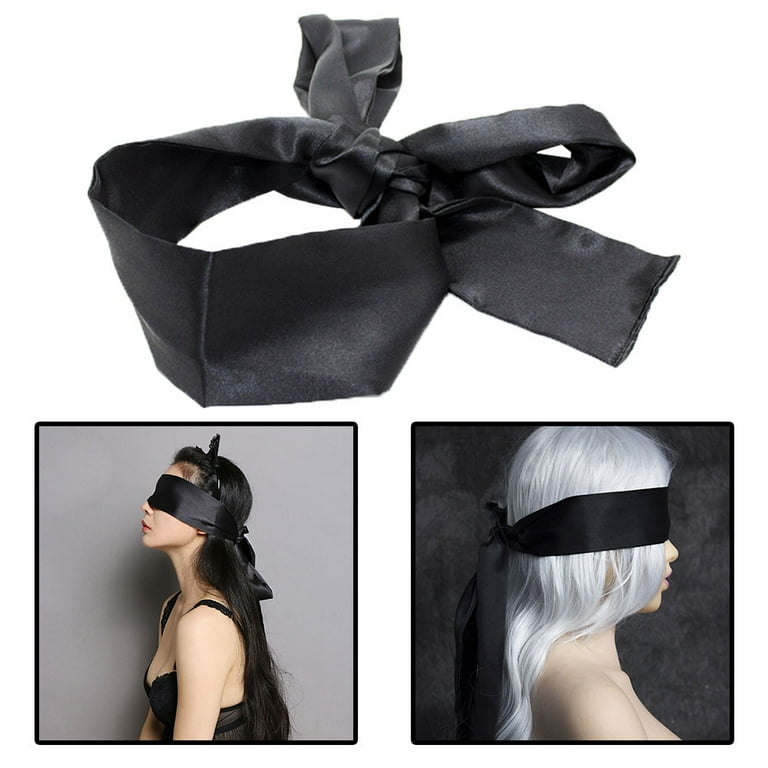 Satin Blindfold Comfortable Eye Mask Band Blinder for Home Travel Costume  Props (Black)