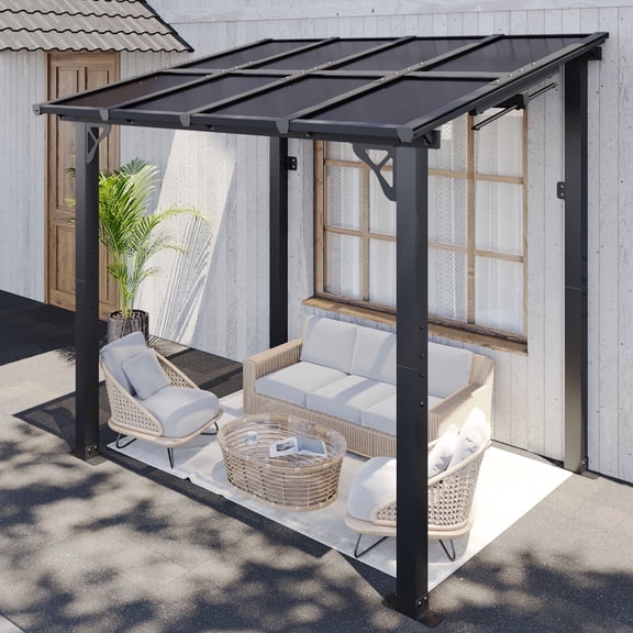 Aoxun 8' x 6' Gazebo for Patio, Large Wall-Mounted Heavy Duty Awnings, Gazebo Pergola with Sloped Roof, for Backyard, Deck, Patio
