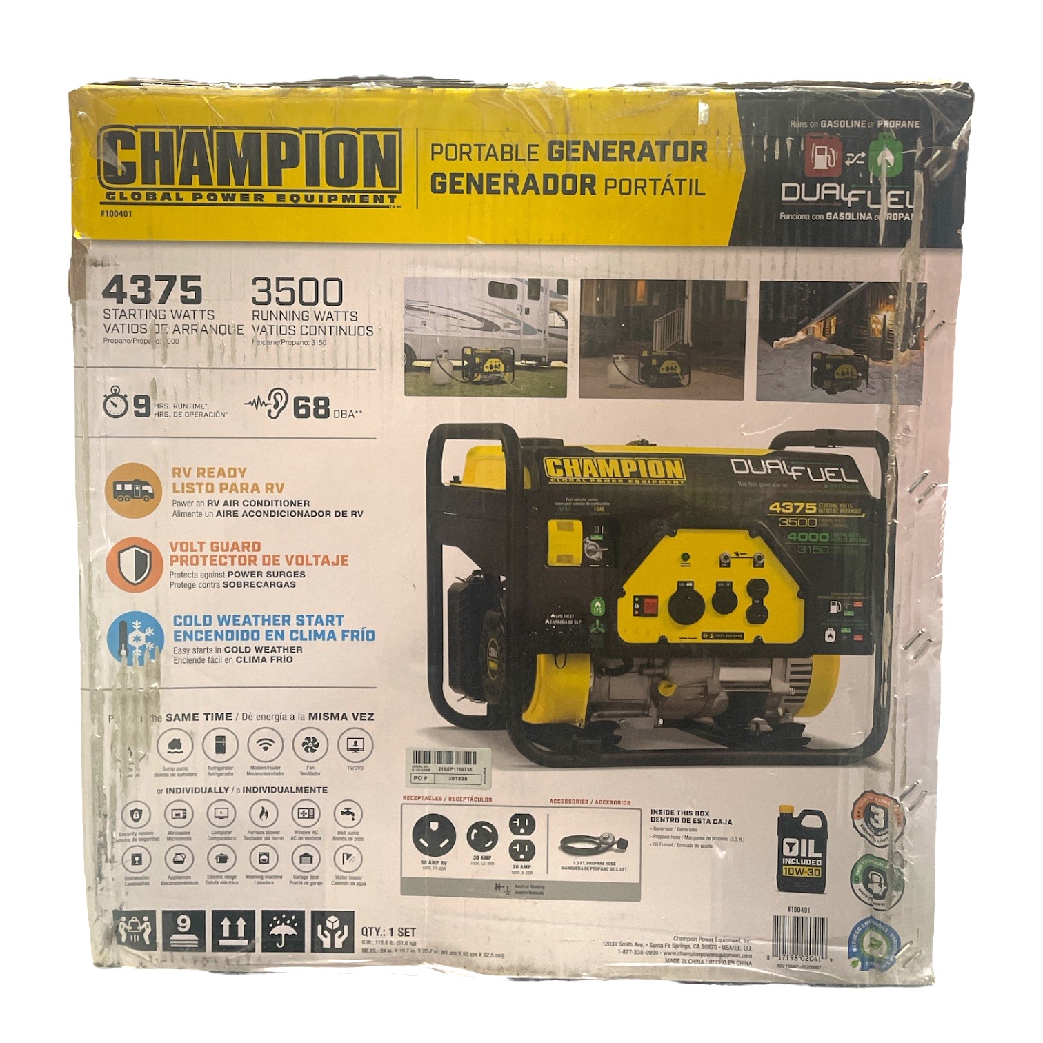 Champion Power Equipment 3500W / 4375W Dual-Fuel Generator - CPE-100401 ...