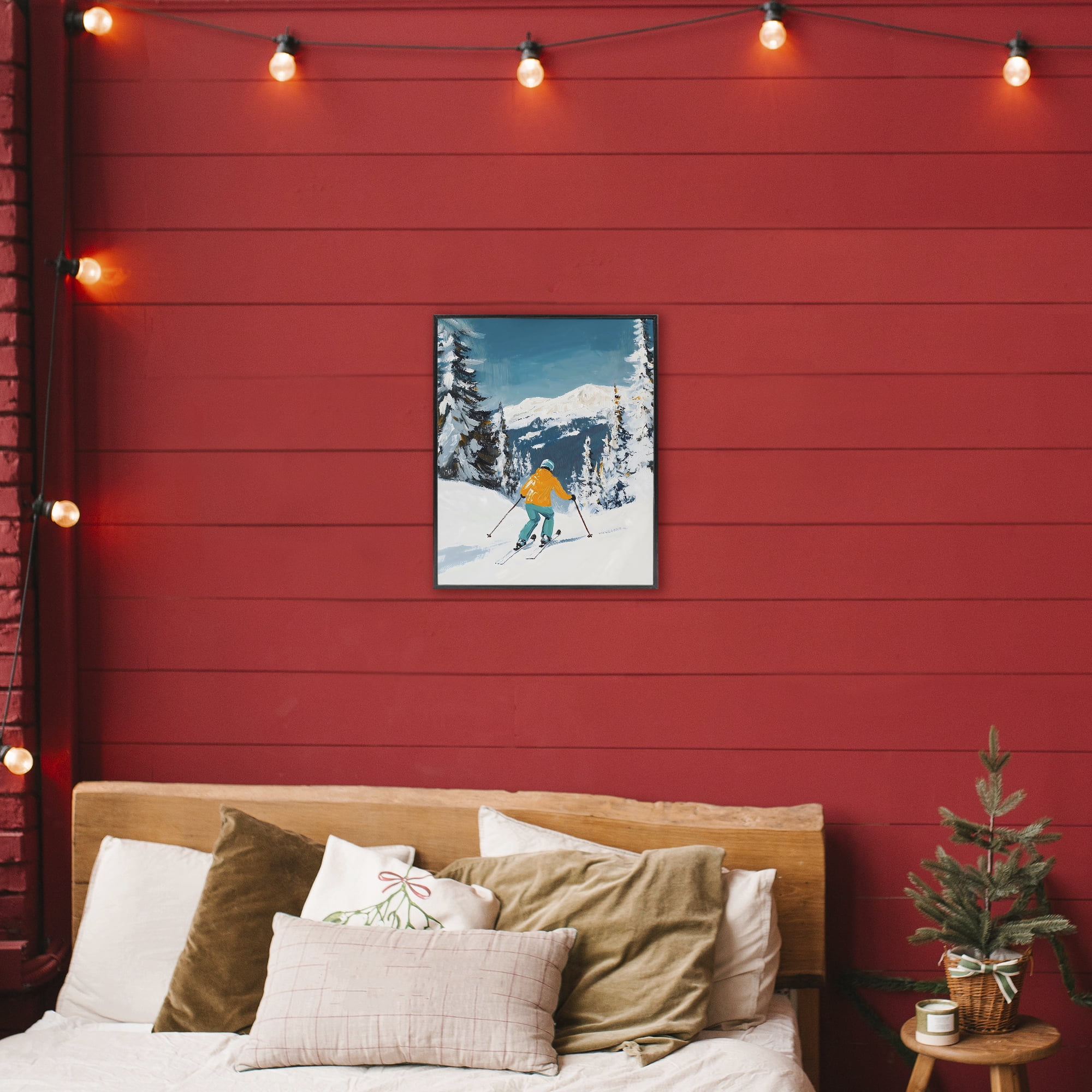 Stupell Industries Downhill Skier on Mountain Black Framed Giclee Art, design by The Prints Vibe