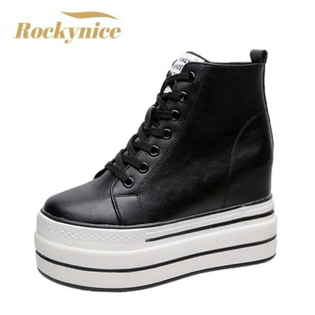 

2022 Autumn High Platform Sneakers 10.5CM High Heels Women Thick Sole Ankle Boots Leather Wedge Winter Casual Shoes White Boots