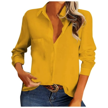 

Trench Coats for Women Winter Jackets for Women Women Solid Cotton Long Sleeve Tank Career Bloues T-Shirt Cardigan Tops Cardigan Sweaters for Women Clearance Girls Winter Coats Yellow L