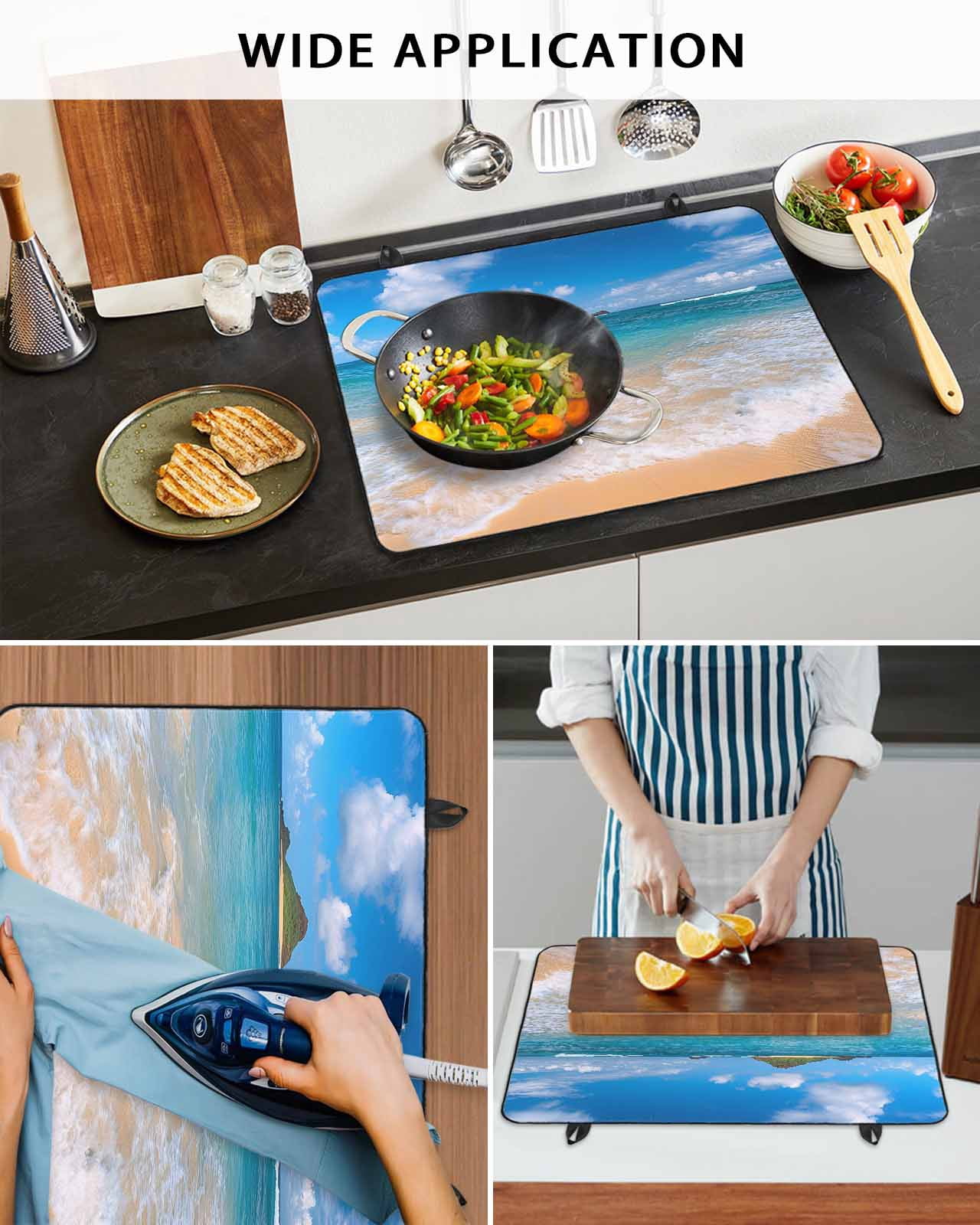 nqOlkjepod Large Induction Cooktop Protector Mat 24"x21", Summer Beach Stove Top Covers for Electric Stove, Coastal Seaside Ocean Vacation Decorative Stove Burner Cover Mats, Glass Top Stove Cover