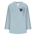 thumbnail image 2 of Womens Linen Tops Womens Summer Tops Cotton Boho Tops Boho Peasant Gauze Blouses Loose Fit Tee Shirt Women Womens Gauze Tops Solid Color Work Blouses Linen Clothing For Women Sky Blue 5XL, 2 of 4