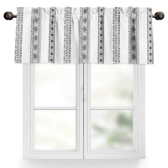 Black Geometric Valances for Windows, 54 x 18in, Boho Lines White Modern Abstract Art Rod Pocket Kitchen Valance Curtain Light Filtering Window Treatments for Living Room Bedroom, 1 Panel