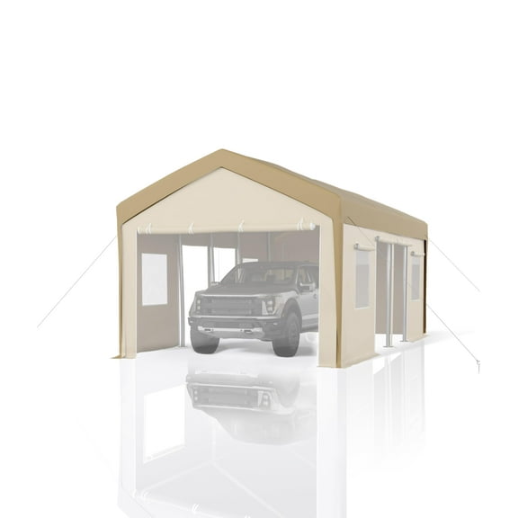 Carport Replacement Canopy Cover Heavy Duty Waterproof, UV & Wind Resistant PE Top Cover for 13x20 13x25 ft Frames, White/Yellow (Cover Only, No Frame)