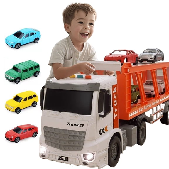 Esaierr Toddler Boys Toys Car for Kids Double-Decker Transport Truck Toys Educational Large Transport Vehicle with Toys Car for Boys Girls with model lights 3-6Y