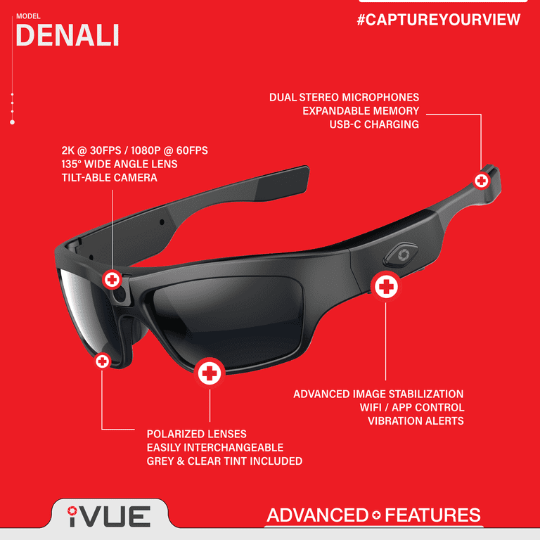 iVUE Denali 2K/1080P HD Camera Glasses POV Video Recording Sport