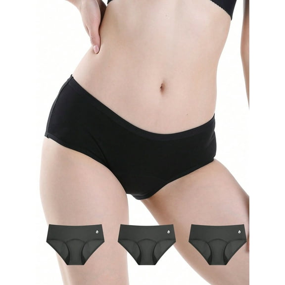 3-Piece Set Of Absorbable Black Physiological Leak Proof Underwear With High Elasticity And Comfortable Fit, Suitable For Women's Menstrual Period And Incontinence Period