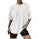 thumbnail image 2 of Camiseta de manga corta y cuello redondo oversize para mujer: corte holgado, color liso, mezcla de poliéster, tops casuales de verano, tallas S-XXL., 2 of 4