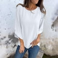 thumbnail image 2 of Lenpel Women's 3/4 Length Sleeve Tops Crew Neck Solid Color Casual T Shirts Fall Fashion Tunic Blouses, 2 of 7
