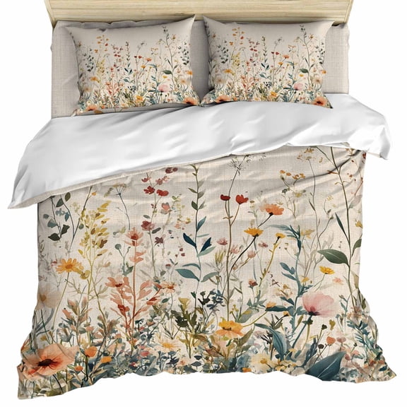 Vintage Botanical Duvet Cover Set, Spring Floral Summer Botanical Rustic Soft Duvet Cover Queen Size Bedding Set 4 Pieces, 1 Quiltcover and 2 Pillowcases with Zipper, 1 Bed Sheet for All Seasons