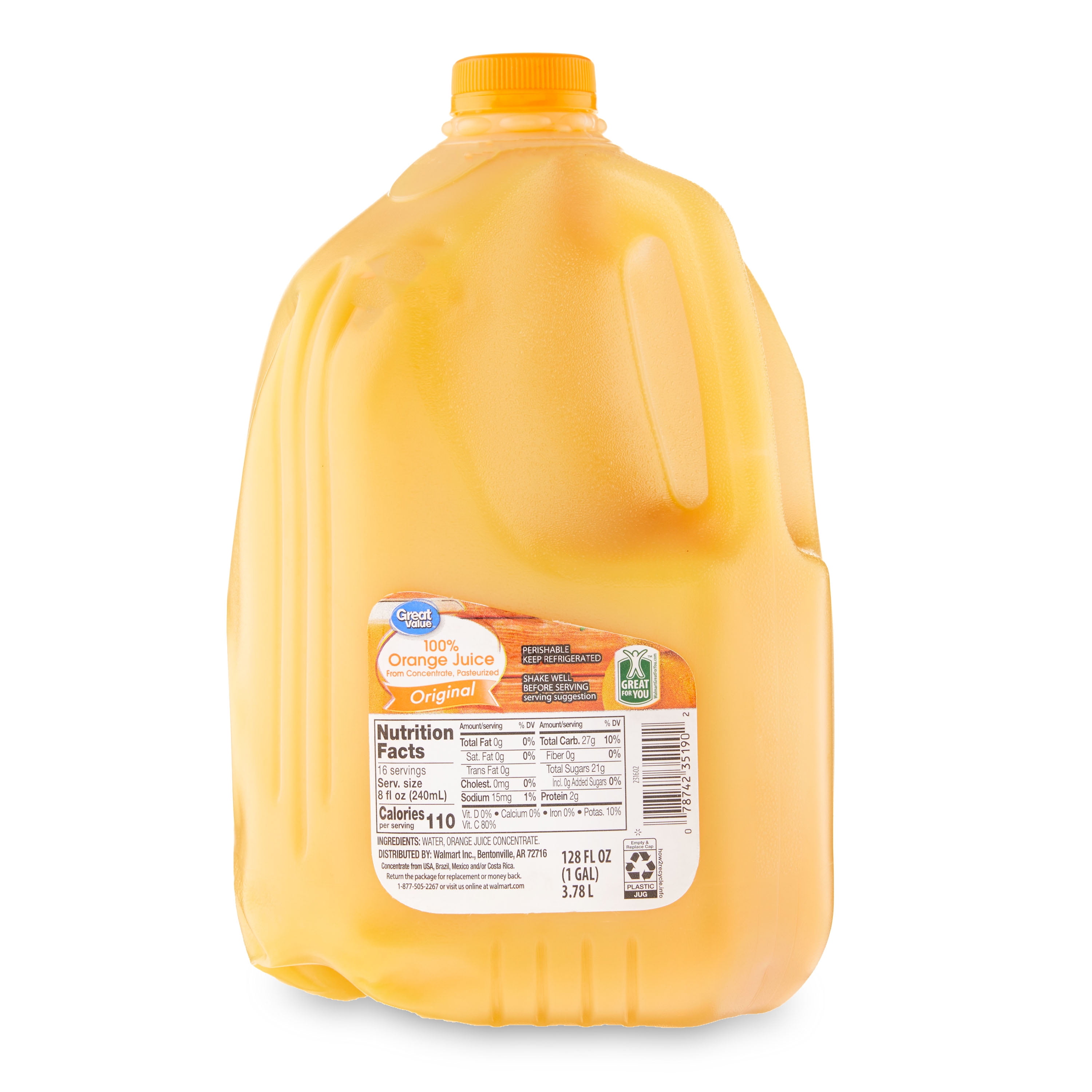 Great Value Original 100 Orange Juice 1 Gal