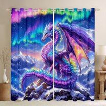 Homewish Magic Animal Dragon Blackout Curtains Set of 2 (52x84 Each),Western Fantasy Theme Window Curtains,Purple Blue Curtains and Drapes For Boys Kids,Breathable Home Decor
