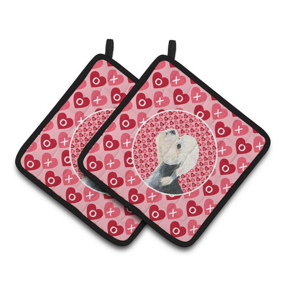 Carolines Treasures SS4503PTHD Dandie Dinmont Terrier Hearts Love Valentines Day Pair of Pot Holders, 7.5HX7.5W,
