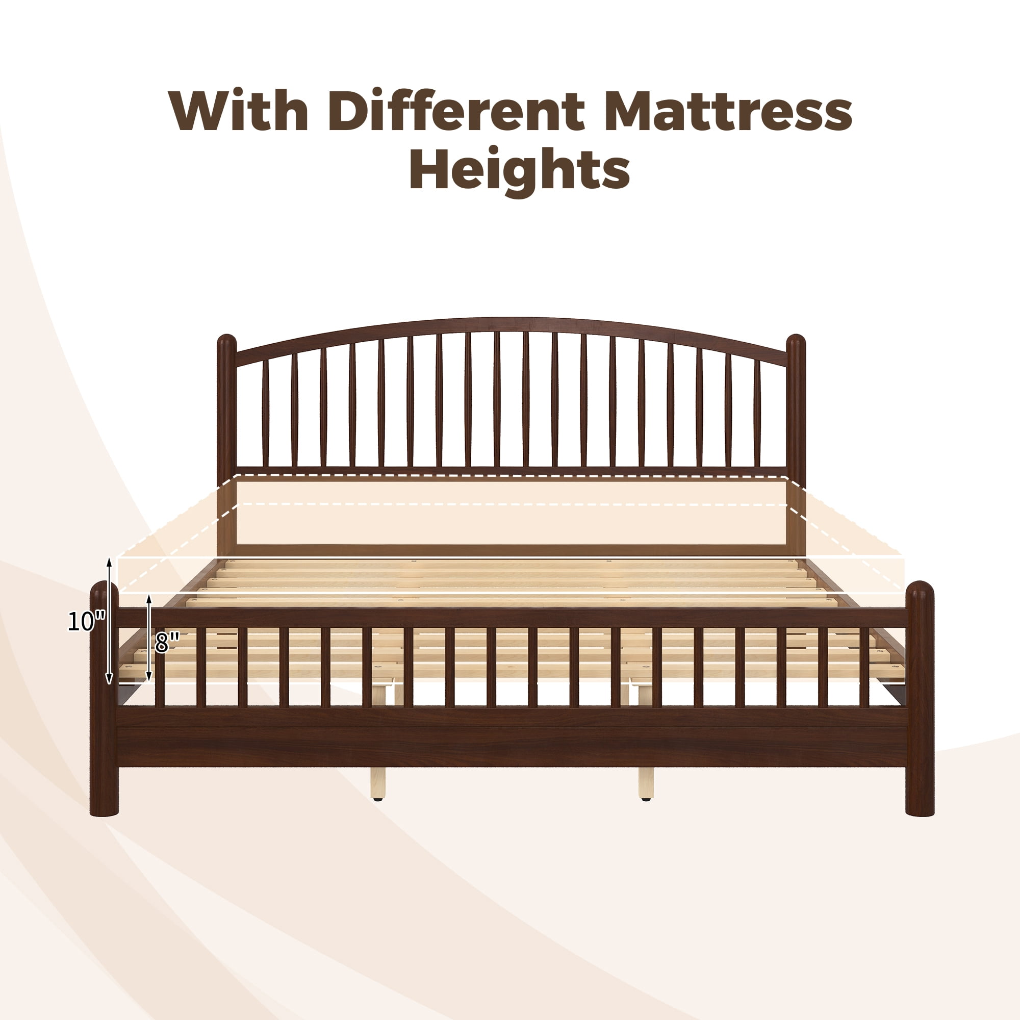 Euroco King Size Wood Platform Bed with Arched Headboard, No Box Spring Needed, Espresso