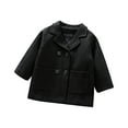 thumbnail image 2 of Lilgiuy Little Girls Winter Woolen Coat Fashion Solid Color Thick Warm Double Breasted Trench Basic Coat Outwear Black（1-6Y), 2 of 5