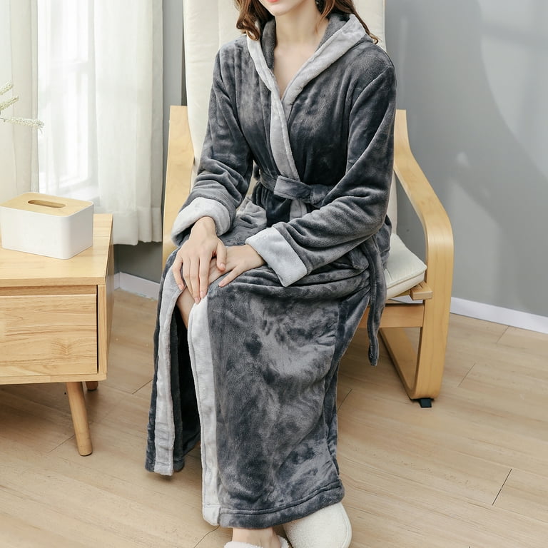 Homgro Women s Plush Hooded Robe Winter Color Block Full Length Belted Soft Warm Fluffy Housecoat Bath Shower SPA Hotel Hot Tub Fuzzy Fleece Long