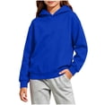 thumbnail image 2 of Kids Solid Color Casual Hoodies Fall Winter Long Sleeve Pullover Hooded Sweatshirts Boys Girls Comfy Loose Thin Outerwear Tops Blue 11-12 Years, 2 of 7
