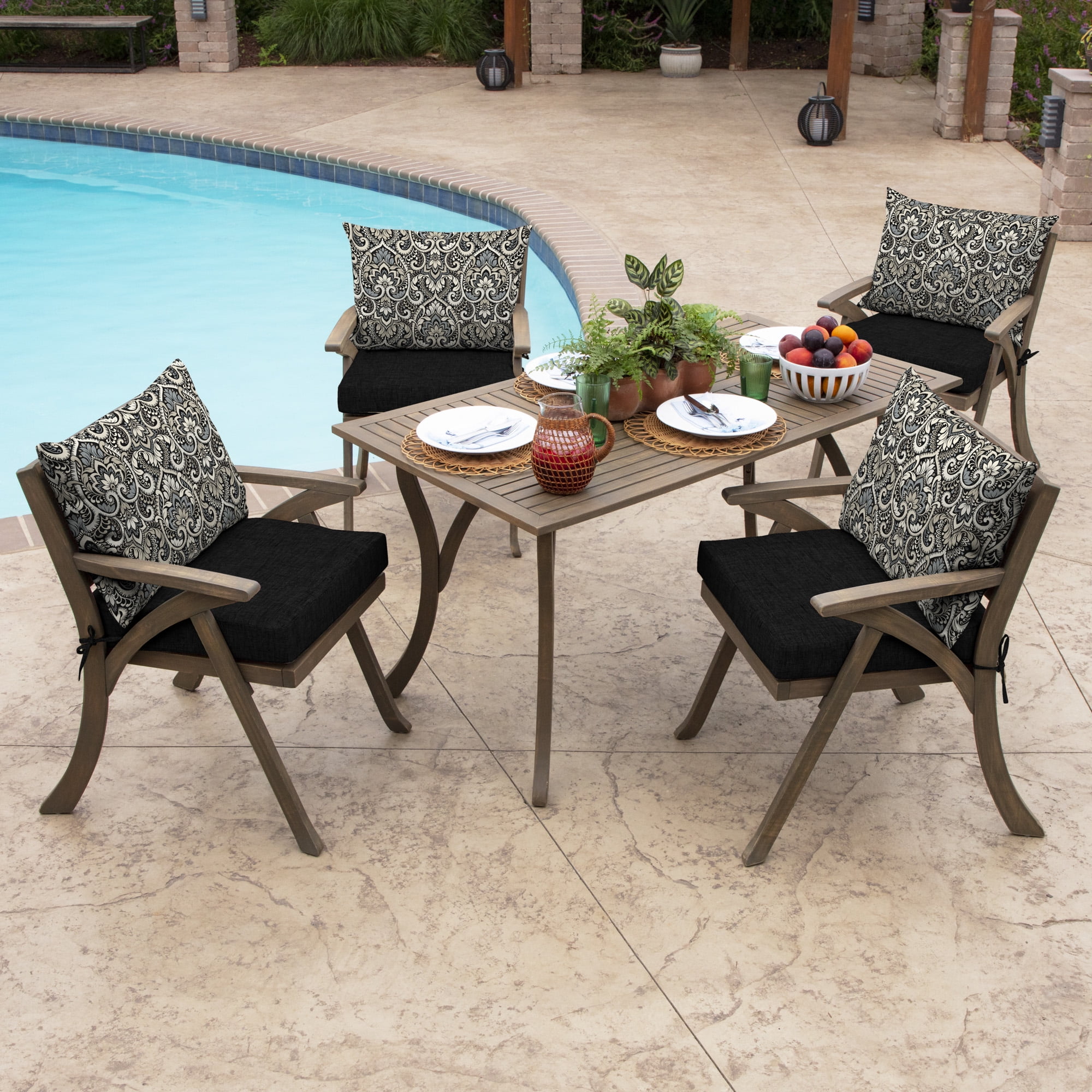 ARDEN Outdoor Cushion Pillow Back 17 x 23, Black Aurora Damask