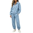 thumbnail image 3 of MexChoioe Womens Soft Solid Color 2 Piece Tracksuit Stand Collar Full Zip Sweatshirt and Jogger Pants Streetwear Sports Outfit Set for Womens, 3 of 7