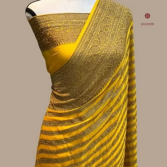 Bright Yellow Khaddi Georgette Banarasi Saree