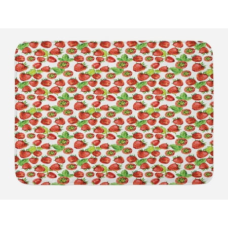 Non Sweet Fruit Kitchen Bath Mat, Vibrant Strawberry Figures Watercolor Stylized Yummy Cute Sweet Fruits Artwork, Non-Slip Plush Mat Bathroom Kitchen Laundry Room Decor, 29.5 X 17.5 Inches, Lime Green Red, Ambesonne ()